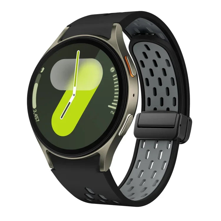 Dây đồng hồ silicone khóa gập nam châm hai màu đen, cho Samsung Galaxy Watch 7 40 / 44mm, cho Samsung Galaxy Watch 5 40 / 44mm, cho Samsung Galaxy Watch 4 40 / 44mm, cho Samsung Galaxy Watch 4 Classic 42 / 46mm