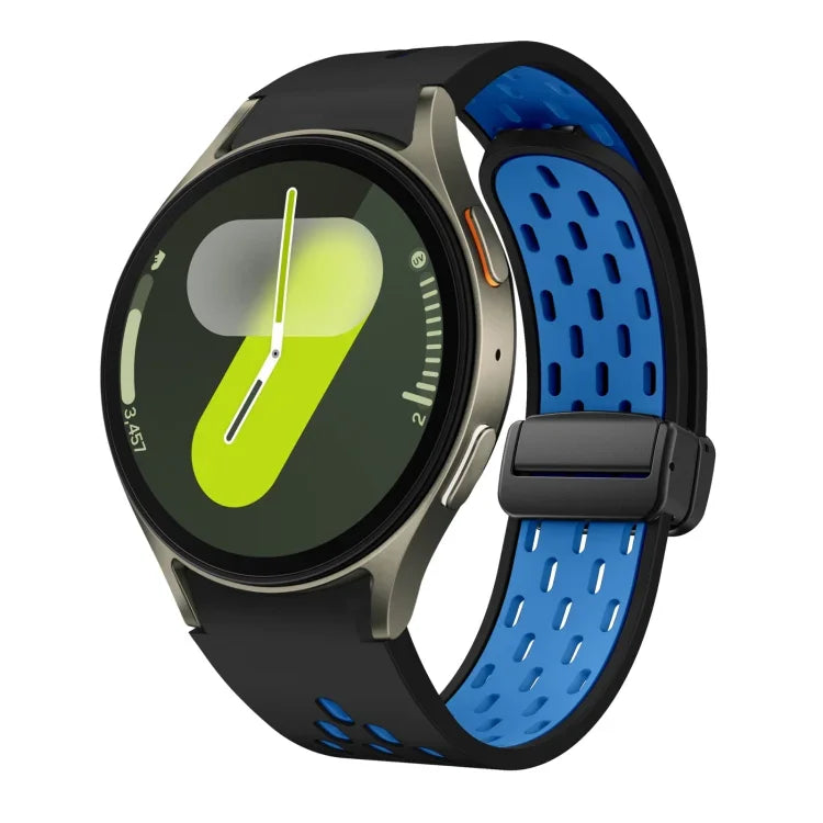 Dây đồng hồ silicone khóa gập nam châm hai màu đen, cho Samsung Galaxy Watch 7 40 / 44mm, cho Samsung Galaxy Watch 5 40 / 44mm, cho Samsung Galaxy Watch 4 40 / 44mm, cho Samsung Galaxy Watch 4 Classic 42 / 46mm