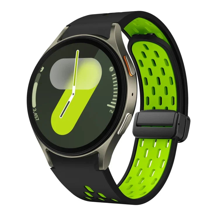 Dây đồng hồ silicone khóa gập nam châm hai màu đen, cho Samsung Galaxy Watch 7 40 / 44mm, cho Samsung Galaxy Watch 5 40 / 44mm, cho Samsung Galaxy Watch 4 40 / 44mm, cho Samsung Galaxy Watch 4 Classic 42 / 46mm