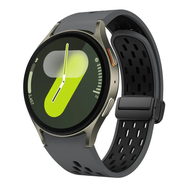 Dây đồng hồ silicone khóa gập nam châm hai màu đen, cho Samsung Galaxy Watch 7 40 / 44mm, cho Samsung Galaxy Watch 5 40 / 44mm, cho Samsung Galaxy Watch 4 40 / 44mm, cho Samsung Galaxy Watch 4 Classic 42 / 46mm