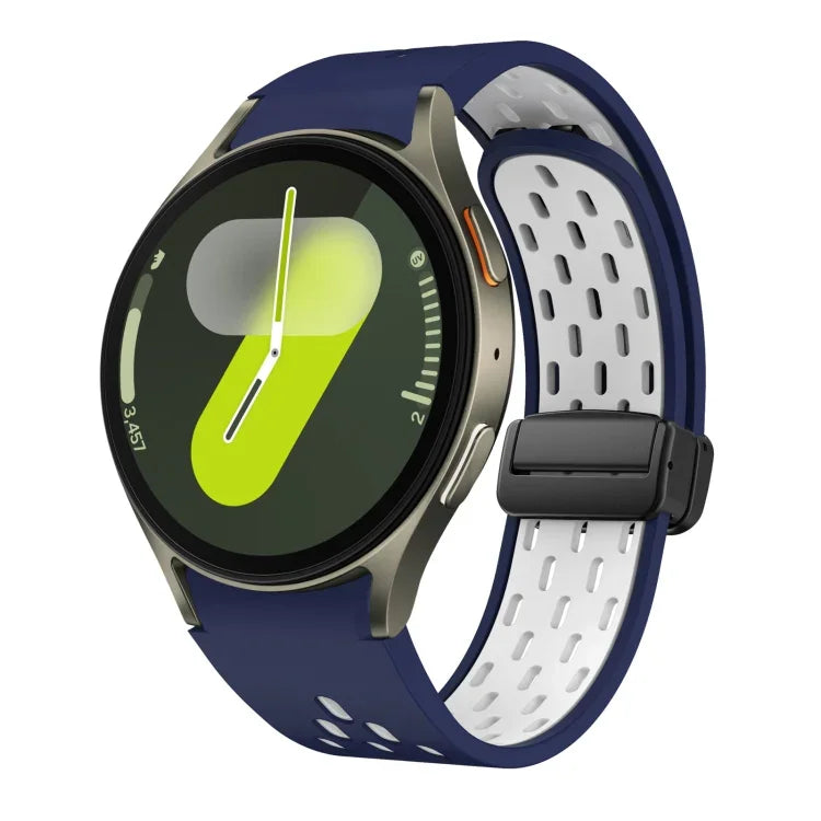 Dây đồng hồ silicone khóa gập nam châm hai màu đen, cho Samsung Galaxy Watch 7 40 / 44mm, cho Samsung Galaxy Watch 5 40 / 44mm, cho Samsung Galaxy Watch 4 40 / 44mm, cho Samsung Galaxy Watch 4 Classic 42 / 46mm