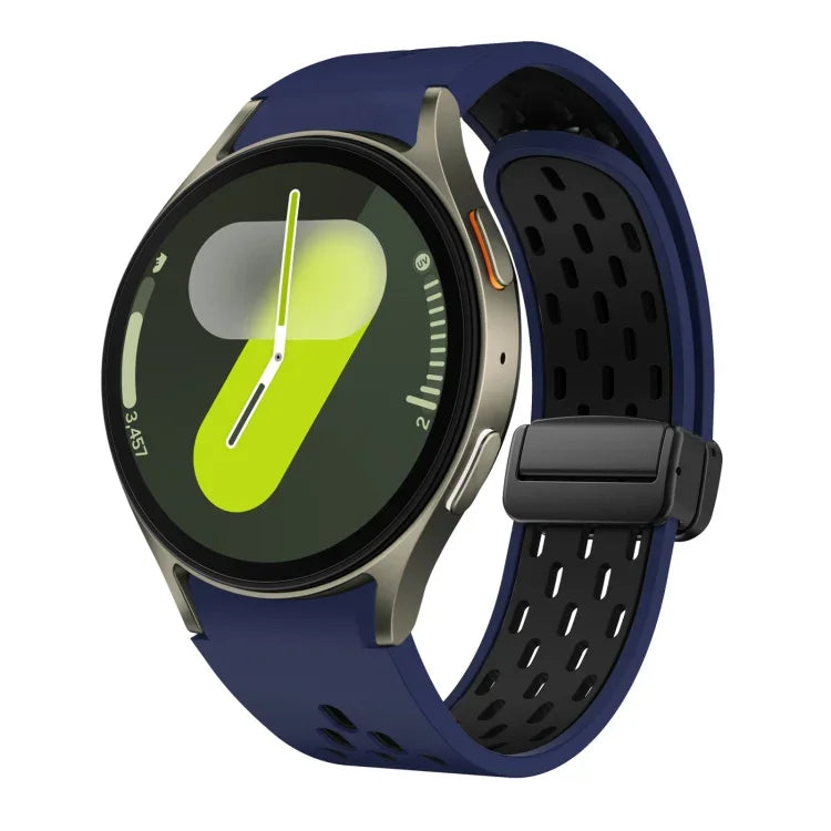 Dây đồng hồ silicone khóa gập nam châm hai màu đen, cho Samsung Galaxy Watch 7 40 / 44mm, cho Samsung Galaxy Watch 5 40 / 44mm, cho Samsung Galaxy Watch 4 40 / 44mm, cho Samsung Galaxy Watch 4 Classic 42 / 46mm