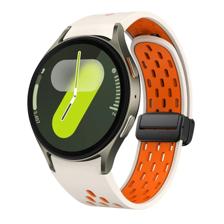 Dây đồng hồ silicone khóa gập nam châm hai màu đen, cho Samsung Galaxy Watch 7 40 / 44mm, cho Samsung Galaxy Watch 5 40 / 44mm, cho Samsung Galaxy Watch 4 40 / 44mm, cho Samsung Galaxy Watch 4 Classic 42 / 46mm