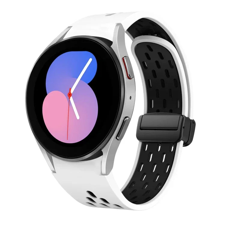 Dây đồng hồ silicone khóa gập nam châm hai màu đen, cho Samsung Galaxy Watch 7 40 / 44mm, cho Samsung Galaxy Watch 5 40 / 44mm, cho Samsung Galaxy Watch 4 40 / 44mm, cho Samsung Galaxy Watch 4 Classic 42 / 46mm