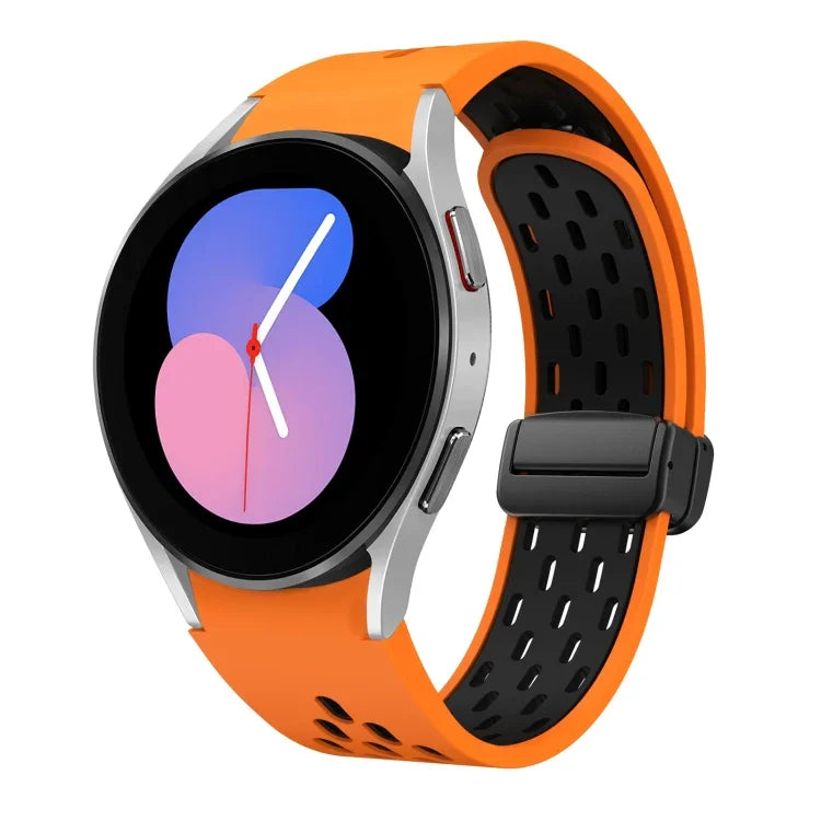 Dây đồng hồ silicone khóa gập nam châm hai màu đen, cho Samsung Galaxy Watch 7 40 / 44mm, cho Samsung Galaxy Watch 5 40 / 44mm, cho Samsung Galaxy Watch 4 40 / 44mm, cho Samsung Galaxy Watch 4 Classic 42 / 46mm
