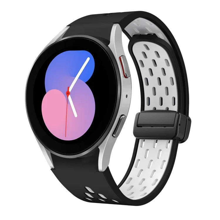Dây đồng hồ silicone khóa gập nam châm hai màu đen, cho Samsung Galaxy Watch 7 40 / 44mm, cho Samsung Galaxy Watch 5 40 / 44mm, cho Samsung Galaxy Watch 4 40 / 44mm, cho Samsung Galaxy Watch 4 Classic 42 / 46mm