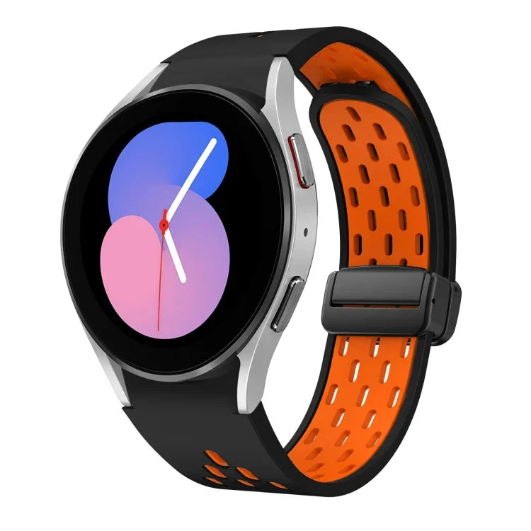 Dây đồng hồ silicone khóa gập nam châm hai màu đen, cho Samsung Galaxy Watch 7 40 / 44mm, cho Samsung Galaxy Watch 5 40 / 44mm, cho Samsung Galaxy Watch 4 40 / 44mm, cho Samsung Galaxy Watch 4 Classic 42 / 46mm