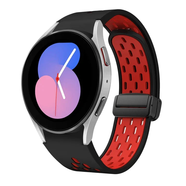 Dây đồng hồ silicone khóa gập nam châm hai màu đen, cho Samsung Galaxy Watch 7 40 / 44mm, cho Samsung Galaxy Watch 5 40 / 44mm, cho Samsung Galaxy Watch 4 40 / 44mm, cho Samsung Galaxy Watch 4 Classic 42 / 46mm
