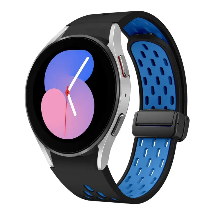 Dây đồng hồ silicone khóa gập nam châm hai màu đen, cho Samsung Galaxy Watch 7 40 / 44mm, cho Samsung Galaxy Watch 5 40 / 44mm, cho Samsung Galaxy Watch 4 40 / 44mm, cho Samsung Galaxy Watch 4 Classic 42 / 46mm