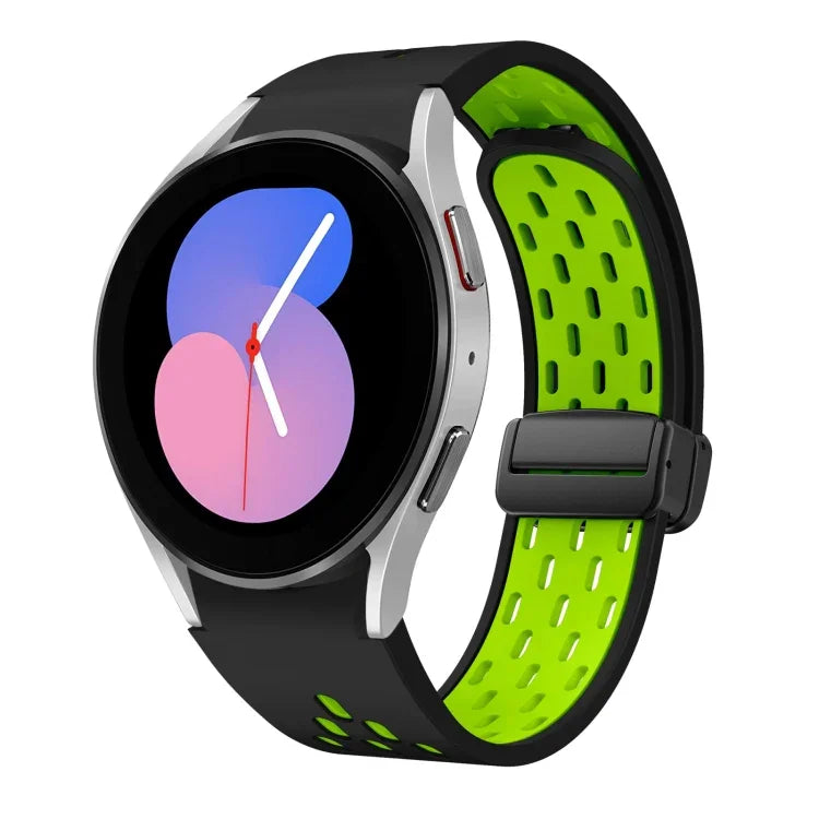 Dây đồng hồ silicone khóa gập nam châm hai màu đen, cho Samsung Galaxy Watch 7 40 / 44mm, cho Samsung Galaxy Watch 5 40 / 44mm, cho Samsung Galaxy Watch 4 40 / 44mm, cho Samsung Galaxy Watch 4 Classic 42 / 46mm