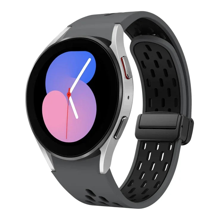 Dây đồng hồ silicone khóa gập nam châm hai màu đen, cho Samsung Galaxy Watch 7 40 / 44mm, cho Samsung Galaxy Watch 5 40 / 44mm, cho Samsung Galaxy Watch 4 40 / 44mm, cho Samsung Galaxy Watch 4 Classic 42 / 46mm