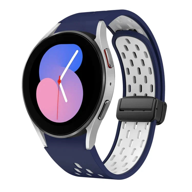 Dây đồng hồ silicone khóa gập nam châm hai màu đen, cho Samsung Galaxy Watch 7 40 / 44mm, cho Samsung Galaxy Watch 5 40 / 44mm, cho Samsung Galaxy Watch 4 40 / 44mm, cho Samsung Galaxy Watch 4 Classic 42 / 46mm
