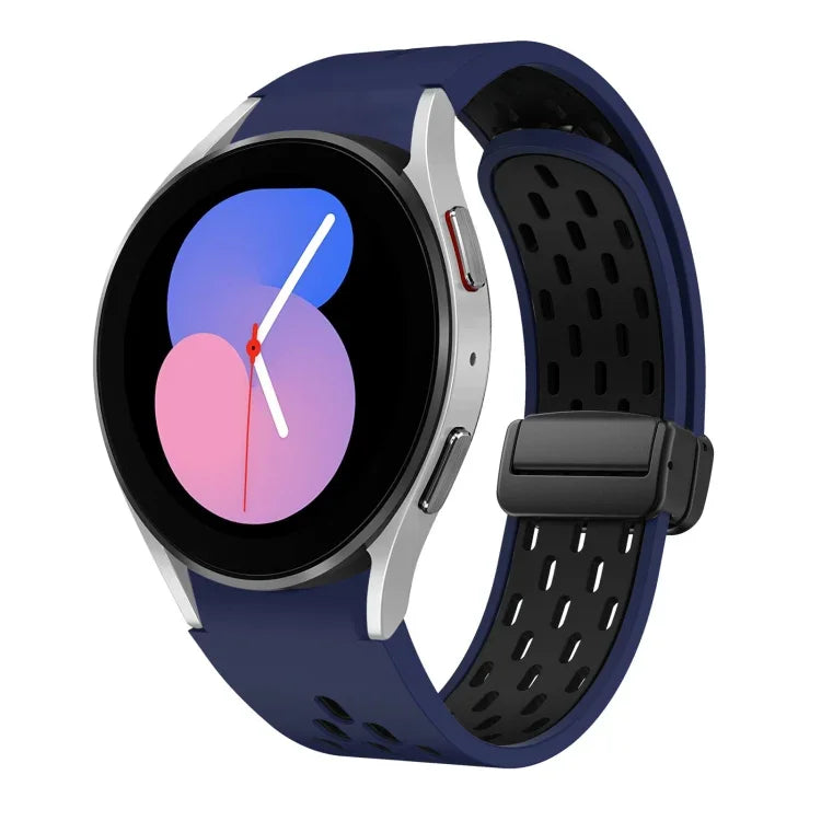 Dây đồng hồ silicone khóa gập nam châm hai màu đen, cho Samsung Galaxy Watch 7 40 / 44mm, cho Samsung Galaxy Watch 5 40 / 44mm, cho Samsung Galaxy Watch 4 40 / 44mm, cho Samsung Galaxy Watch 4 Classic 42 / 46mm