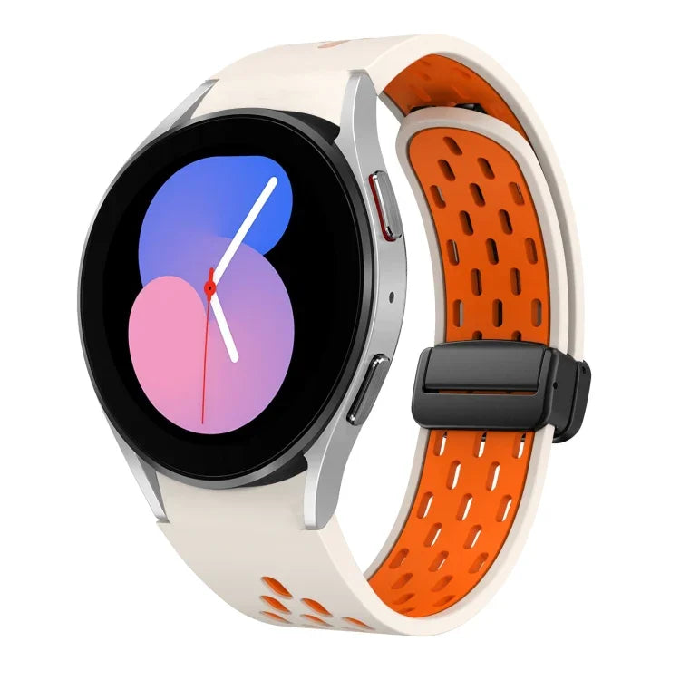 Dây đồng hồ silicone khóa gập nam châm hai màu đen, cho Samsung Galaxy Watch 7 40 / 44mm, cho Samsung Galaxy Watch 5 40 / 44mm, cho Samsung Galaxy Watch 4 40 / 44mm, cho Samsung Galaxy Watch 4 Classic 42 / 46mm