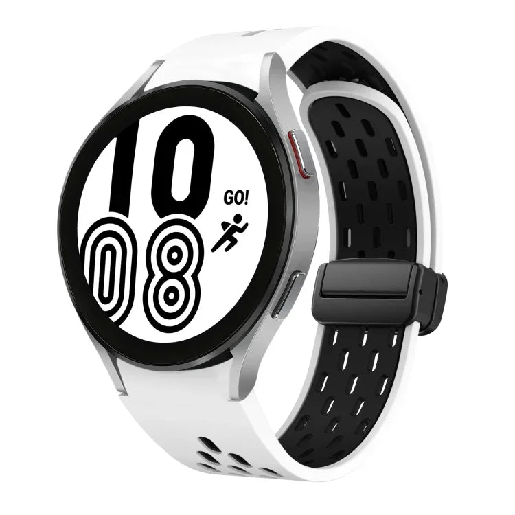 Dây đồng hồ silicone khóa gập nam châm hai màu đen, cho Samsung Galaxy Watch 7 40 / 44mm, cho Samsung Galaxy Watch 5 40 / 44mm, cho Samsung Galaxy Watch 4 40 / 44mm, cho Samsung Galaxy Watch 4 Classic 42 / 46mm