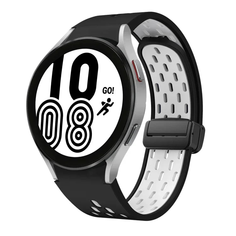 Dây đồng hồ silicone khóa gập nam châm hai màu đen, cho Samsung Galaxy Watch 7 40 / 44mm, cho Samsung Galaxy Watch 5 40 / 44mm, cho Samsung Galaxy Watch 4 40 / 44mm, cho Samsung Galaxy Watch 4 Classic 42 / 46mm