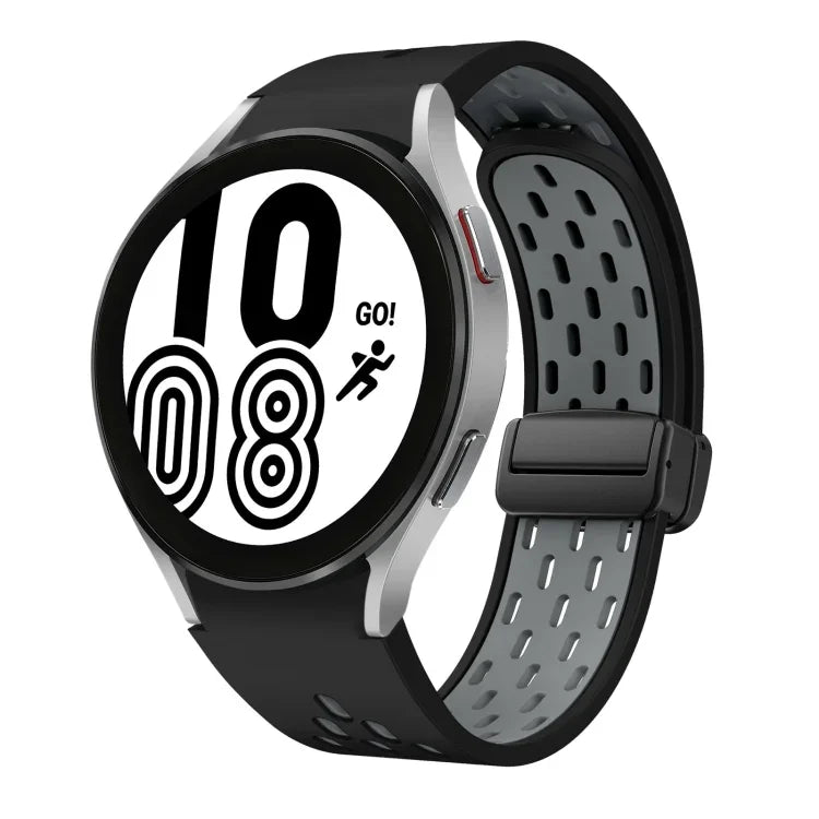 Dây đồng hồ silicone khóa gập nam châm hai màu đen, cho Samsung Galaxy Watch 7 40 / 44mm, cho Samsung Galaxy Watch 5 40 / 44mm, cho Samsung Galaxy Watch 4 40 / 44mm, cho Samsung Galaxy Watch 4 Classic 42 / 46mm
