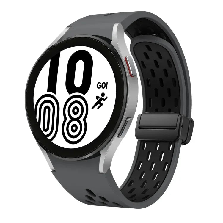 Dây đồng hồ silicone khóa gập nam châm hai màu đen, cho Samsung Galaxy Watch 7 40 / 44mm, cho Samsung Galaxy Watch 5 40 / 44mm, cho Samsung Galaxy Watch 4 40 / 44mm, cho Samsung Galaxy Watch 4 Classic 42 / 46mm