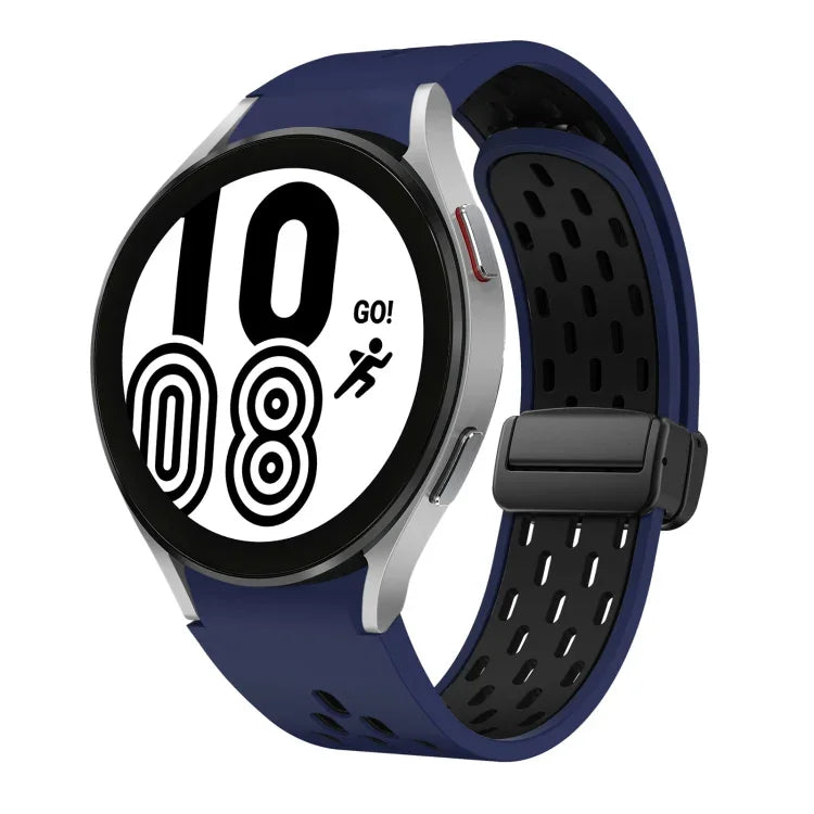 Dây đồng hồ silicone khóa gập nam châm hai màu đen, cho Samsung Galaxy Watch 7 40 / 44mm, cho Samsung Galaxy Watch 5 40 / 44mm, cho Samsung Galaxy Watch 4 40 / 44mm, cho Samsung Galaxy Watch 4 Classic 42 / 46mm