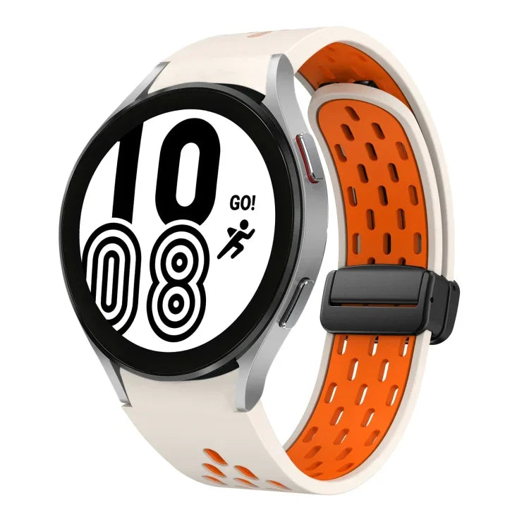 Dây đồng hồ silicone khóa gập nam châm hai màu đen, cho Samsung Galaxy Watch 7 40 / 44mm, cho Samsung Galaxy Watch 5 40 / 44mm, cho Samsung Galaxy Watch 4 40 / 44mm, cho Samsung Galaxy Watch 4 Classic 42 / 46mm