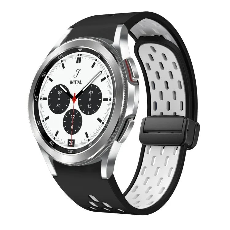 Dây đồng hồ silicone khóa gập nam châm hai màu đen, cho Samsung Galaxy Watch 7 40 / 44mm, cho Samsung Galaxy Watch 5 40 / 44mm, cho Samsung Galaxy Watch 4 40 / 44mm, cho Samsung Galaxy Watch 4 Classic 42 / 46mm