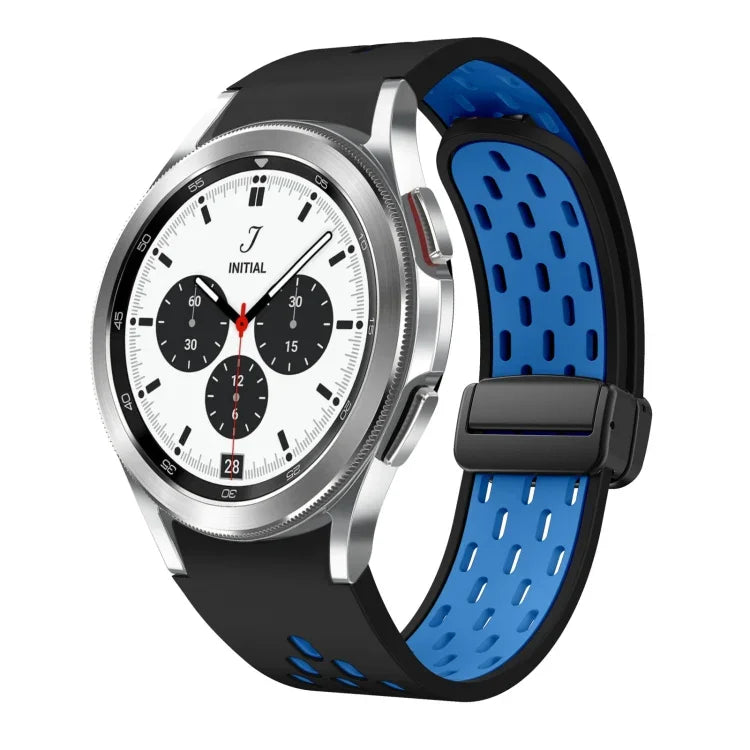 Dây đồng hồ silicone khóa gập nam châm hai màu đen, cho Samsung Galaxy Watch 7 40 / 44mm, cho Samsung Galaxy Watch 5 40 / 44mm, cho Samsung Galaxy Watch 4 40 / 44mm, cho Samsung Galaxy Watch 4 Classic 42 / 46mm