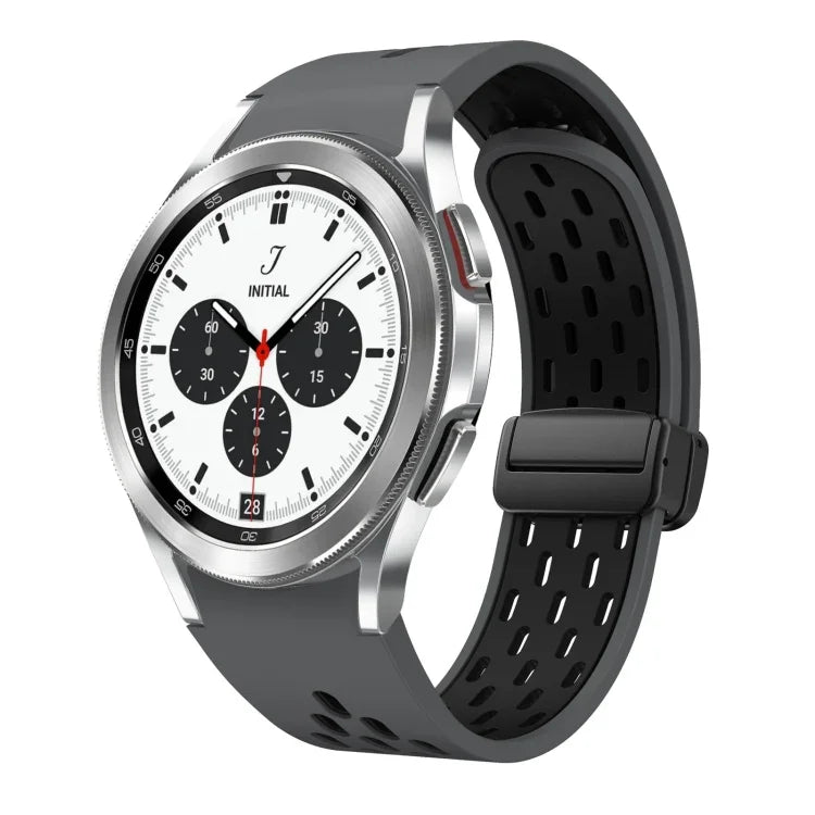 Dây đồng hồ silicone khóa gập nam châm hai màu đen, cho Samsung Galaxy Watch 7 40 / 44mm, cho Samsung Galaxy Watch 5 40 / 44mm, cho Samsung Galaxy Watch 4 40 / 44mm, cho Samsung Galaxy Watch 4 Classic 42 / 46mm