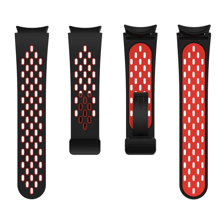 Dây đồng hồ silicone khóa gập nam châm hai màu đen, cho Samsung Galaxy Watch 7 40 / 44mm, cho Samsung Galaxy Watch 5 40 / 44mm, cho Samsung Galaxy Watch 4 40 / 44mm, cho Samsung Galaxy Watch 4 Classic 42 / 46mm