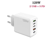 Sạc đa cổng 120W 3 PD Type-C và USB đôi cho điện thoại di động, phích cắm EU, phích cắm EU