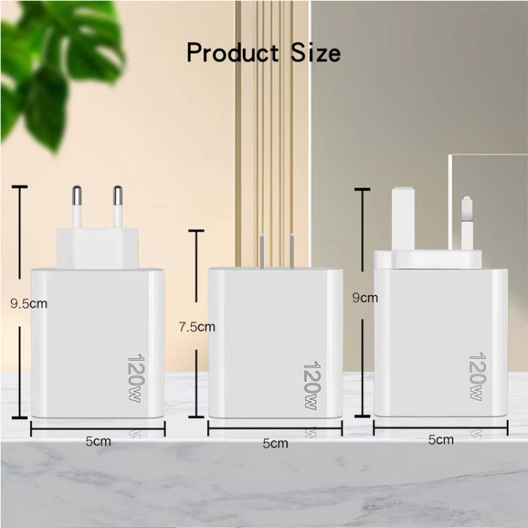Sạc đa cổng 120W 3 PD Type-C và USB đôi cho điện thoại di động, phích cắm EU, phích cắm EU