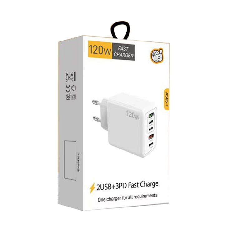 Sạc đa cổng 120W 3 PD Type-C và USB đôi cho điện thoại di động, phích cắm EU, phích cắm EU