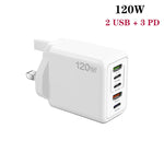 Sạc đa cổng 120W 3 PD Type-C và USB đôi cho điện thoại di động, phích cắm UK, phích cắm UK