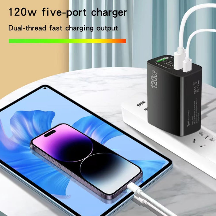 Sạc đa cổng 120W 3 PD Type-C và USB đôi cho điện thoại di động, phích cắm UK, phích cắm UK