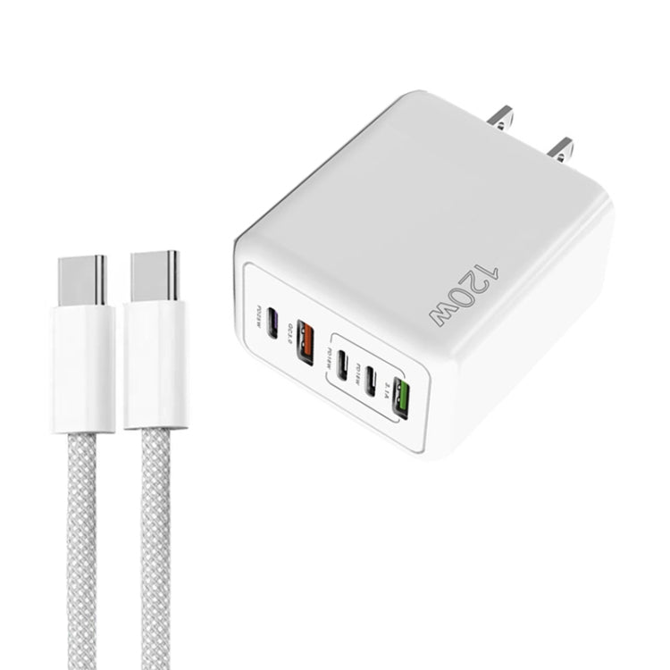 Bộ sạc nhanh đa cổng 120W PD3.0 3 Type-C 2 USB kèm cáp Type-C to Type-C, phích cắm US, phích cắm US + cáp C to C