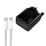 120W PD3.0 3 Type-C 2 USB Multi Port Quick Charger with Type-C to Type-C Cable, UK Plug, UK Plug + C to C Cable