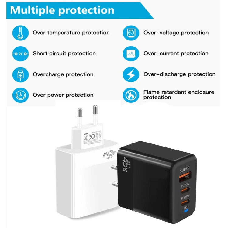 Sạc tương thích đầy đủ 45W PD3.0 / PPS Type-C + QC3.0 USB, phích cắm EU, PD3.0 / PPS Type-C + QC3.0 USB (phích cắm EU)