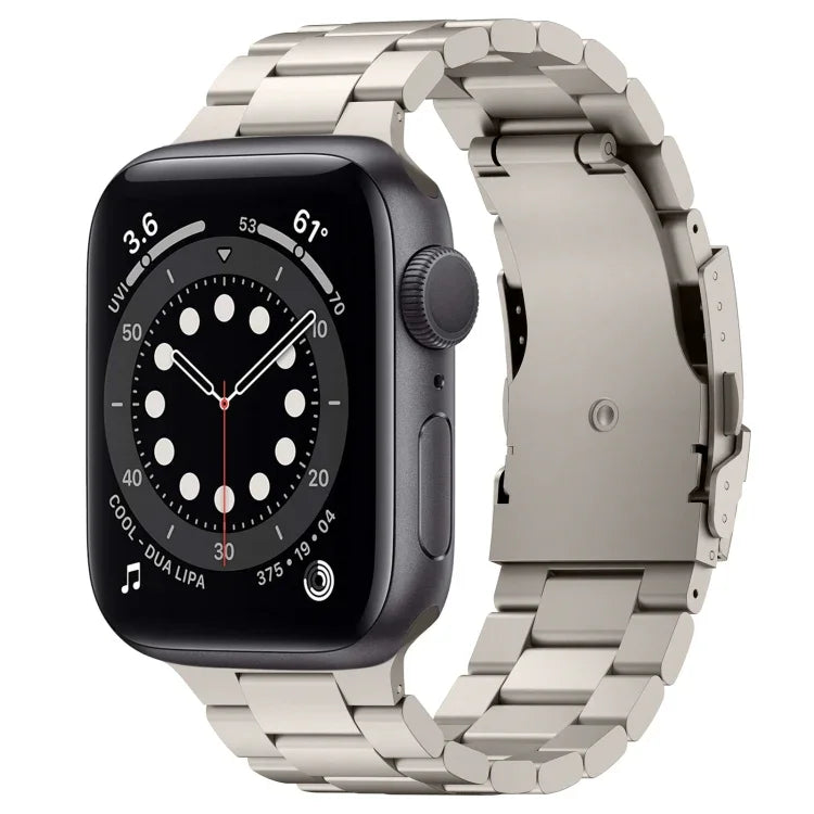 Three Beads Titanium Alloy Metal Watch Band, For Apple Watch Series 7 41mm, For Apple Watch Series 7 45mm, For Apple Watch Series 6 40mm, For Apple Watch Series 6 44mm, For Apple Watch Series 5 44mm, For Apple Watch Series 5 40mm                       ...