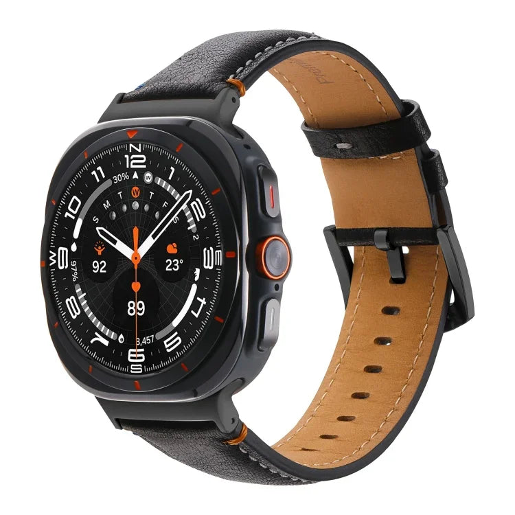 Dây đồng hồ da thật khóa đen khâu cho Samsung Galaxy Watch Ultra 47mm