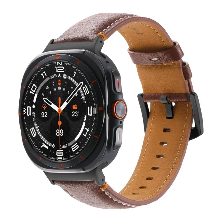 Dây đồng hồ da thật khóa đen khâu cho Samsung Galaxy Watch Ultra 47mm