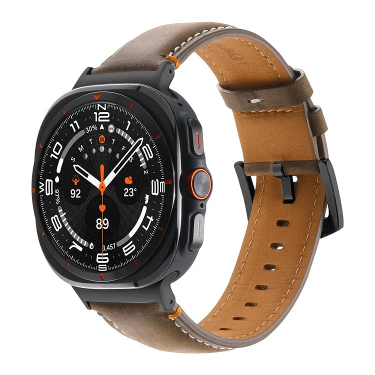 Dây đồng hồ da thật khóa đen khâu cho Samsung Galaxy Watch Ultra 47mm