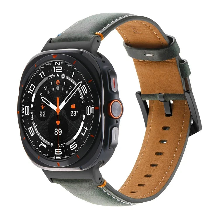 Dây đồng hồ da thật khóa đen khâu cho Samsung Galaxy Watch Ultra 47mm