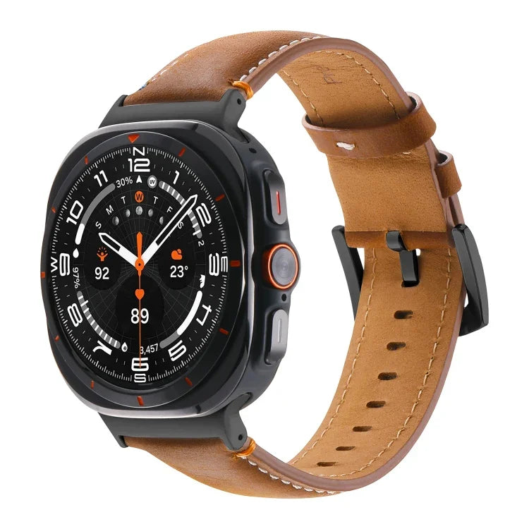 Dây đồng hồ da thật khóa đen khâu cho Samsung Galaxy Watch Ultra 47mm