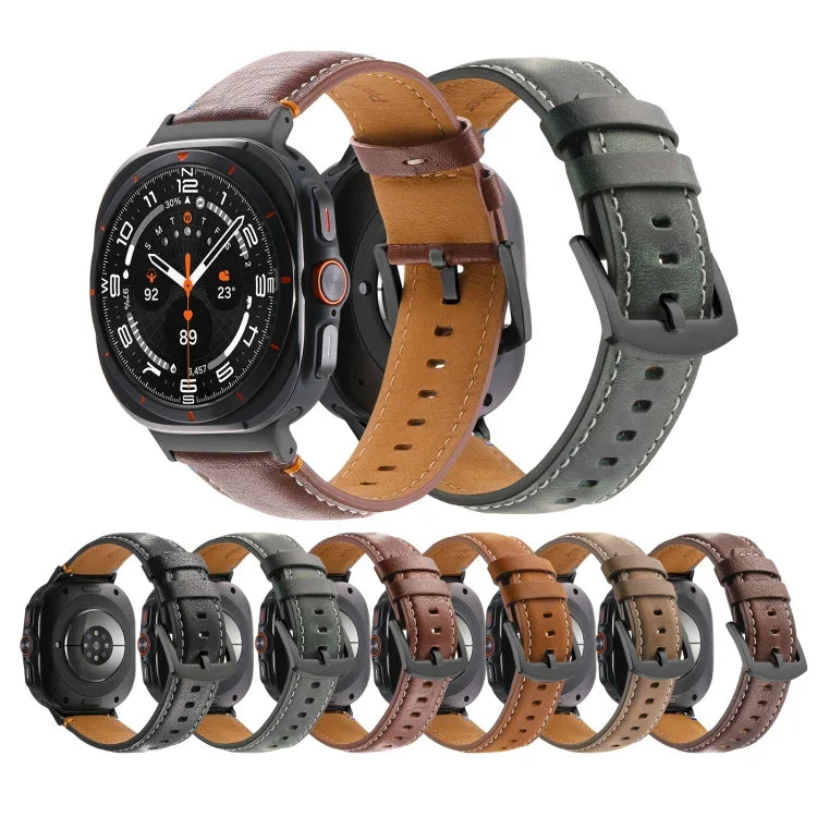 Dây đồng hồ da thật khóa đen khâu cho Samsung Galaxy Watch Ultra 47mm