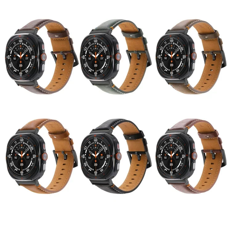 Dây đồng hồ da thật khóa đen khâu cho Samsung Galaxy Watch Ultra 47mm