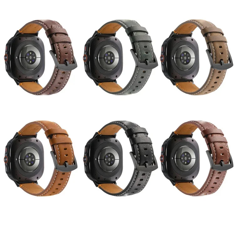 Dây đồng hồ da thật khóa đen khâu cho Samsung Galaxy Watch Ultra 47mm