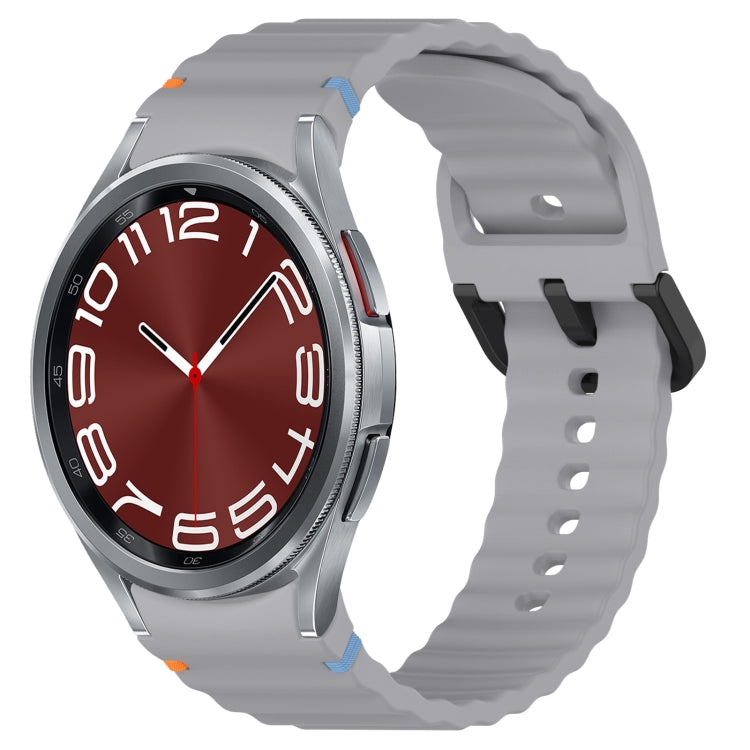 Wavy Grain Stitched Black Buckle Silicone Watch Band, For Samsung Galaxy Watch FE 40mm, For Samsung Galaxy Watch 7 40 / 44mm, For Samsung Galaxy Watch 6 Classic 43 / 47mm, For Samsung Galaxy Watch 6 40 / 44mm