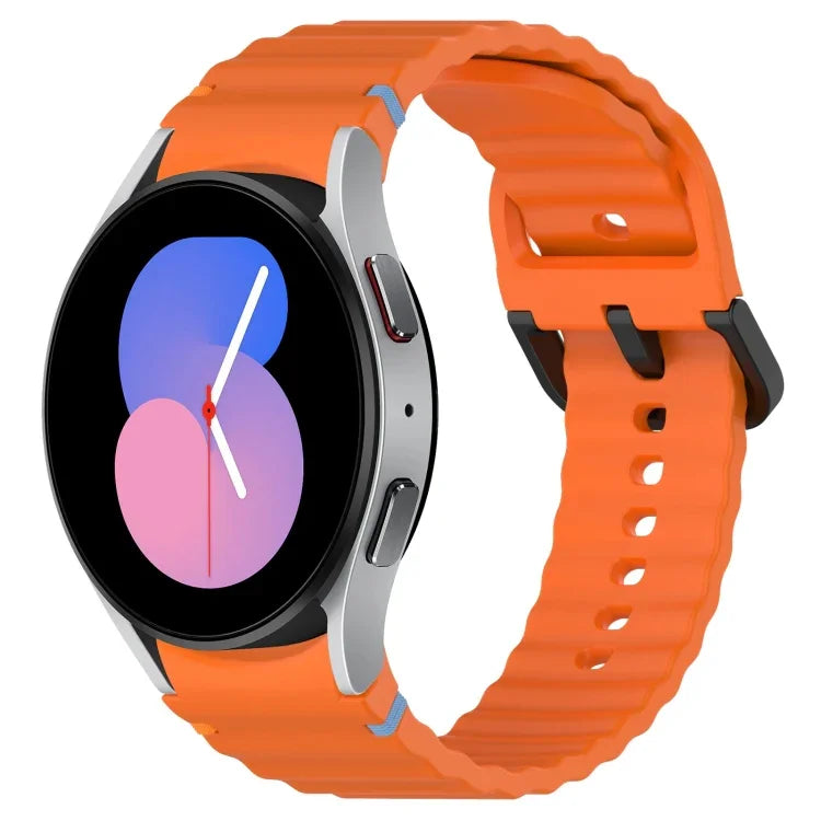 Dây đồng hồ silicone họa tiết sóng khâu khóa đen, Dành cho Samsung Galaxy Watch 5 40 / 44mm, Dành cho Samsung Galaxy Watch 5 Pro, Dành cho Samsung Galaxy Watch 4 40 / 44mm, Dành cho Samsung Galaxy Watch 4 Classic 42 / 46mm