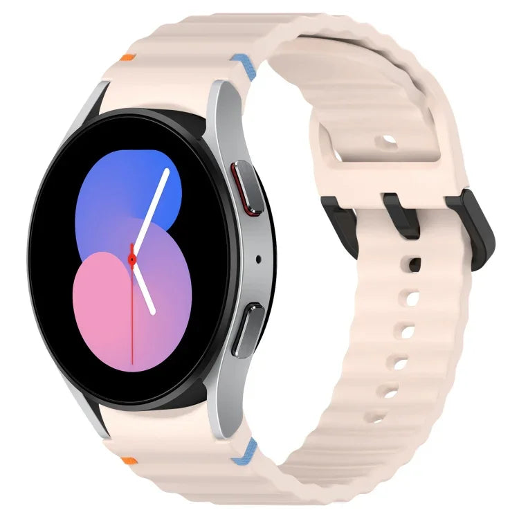 Dây đồng hồ silicone họa tiết sóng khâu khóa đen, Dành cho Samsung Galaxy Watch 5 40 / 44mm, Dành cho Samsung Galaxy Watch 5 Pro, Dành cho Samsung Galaxy Watch 4 40 / 44mm, Dành cho Samsung Galaxy Watch 4 Classic 42 / 46mm