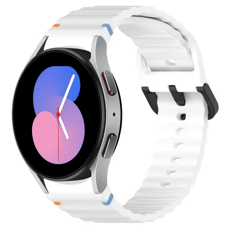 Dây đồng hồ silicone họa tiết sóng khâu khóa đen, Dành cho Samsung Galaxy Watch 5 40 / 44mm, Dành cho Samsung Galaxy Watch 5 Pro, Dành cho Samsung Galaxy Watch 4 40 / 44mm, Dành cho Samsung Galaxy Watch 4 Classic 42 / 46mm