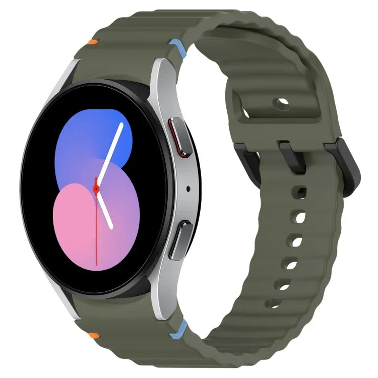 Dây đồng hồ silicone họa tiết sóng khâu khóa đen, Dành cho Samsung Galaxy Watch 5 40 / 44mm, Dành cho Samsung Galaxy Watch 5 Pro, Dành cho Samsung Galaxy Watch 4 40 / 44mm, Dành cho Samsung Galaxy Watch 4 Classic 42 / 46mm